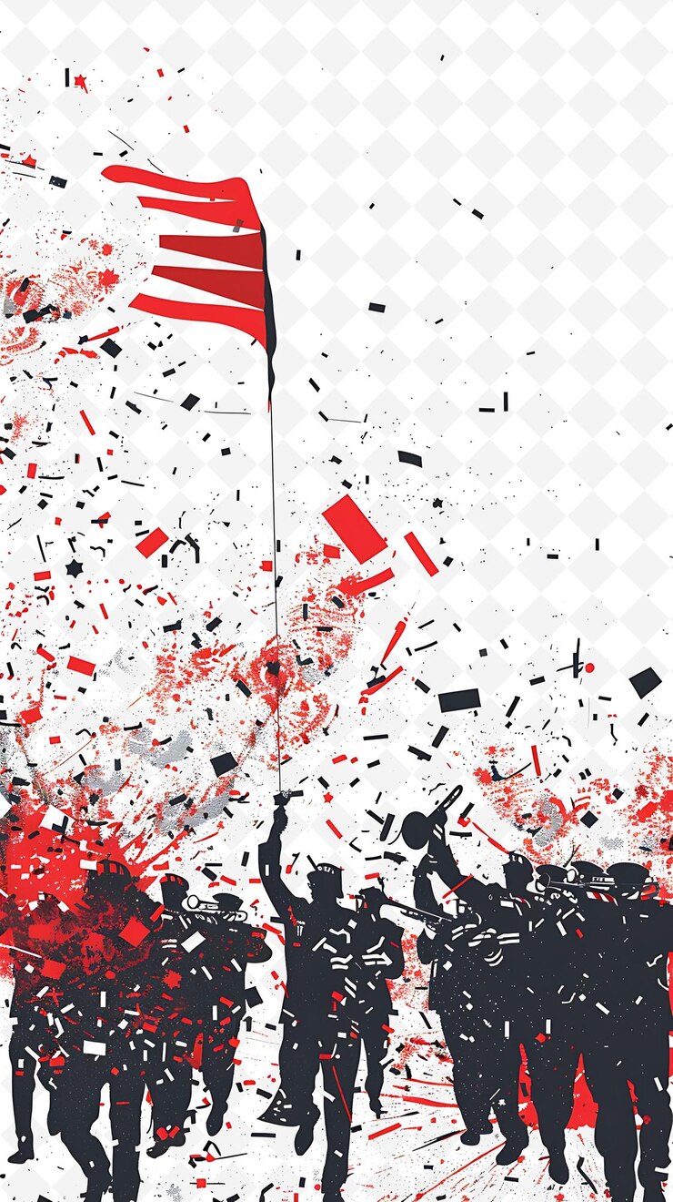 PSD patriotic parade with a marching band and floats confetti an flat illustration poster design