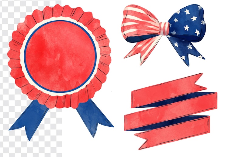 PSD patriotic ribbons badges and bows in red white and blue