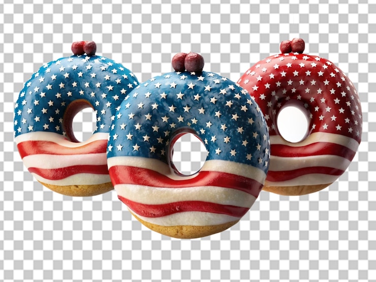 PSD patriotischer donut mit amerikanischer flagge auf durchsichtigem hintergrund