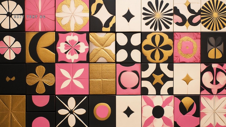 PSD patrón de azulejos negros de oro rosa geométrico
