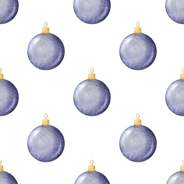 El patrón de la bola de Navidad El color azul El fondo blanco La textura de la acuarela El papel de embalaje