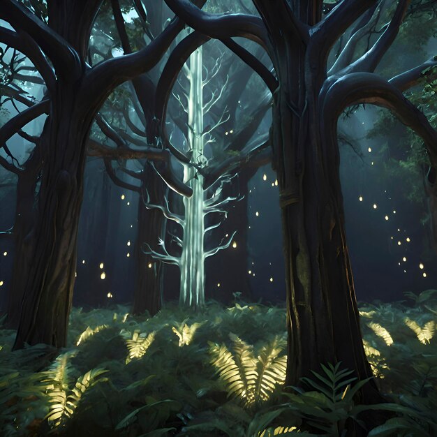 PSD un patrón de bosque encantado con criaturas mágicas