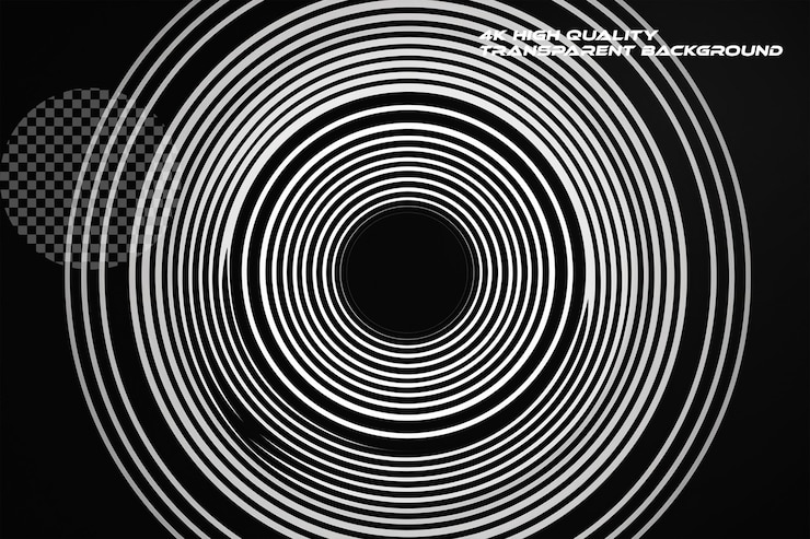 PSD un patrón circular simple de líneas blancas en un fondo transparente negro