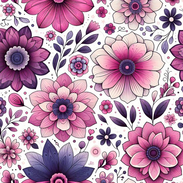 Un patrón sin costuras de flores coloridas y lindas.