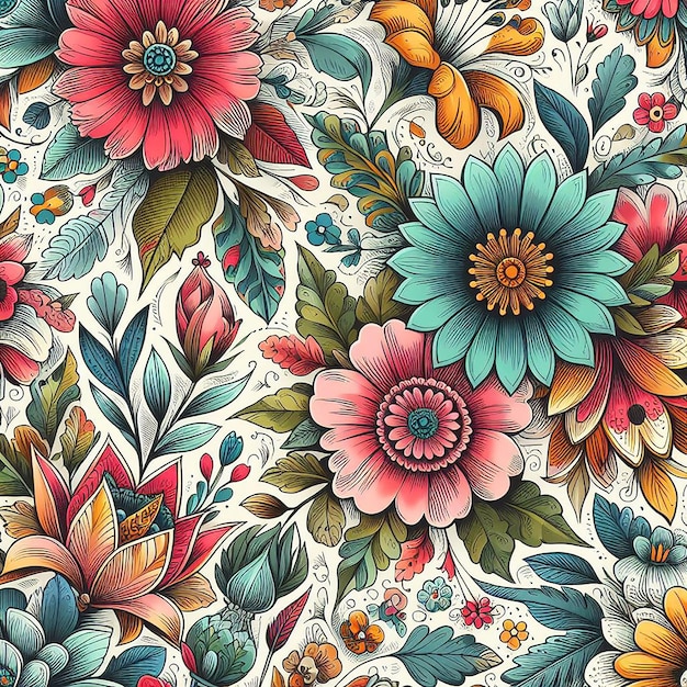 PSD un patrón sin costuras de flores coloridas y lindas.