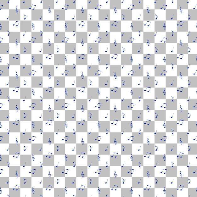 Patrón sin costuras de notas musicales de color azul marino en un fondo transparente