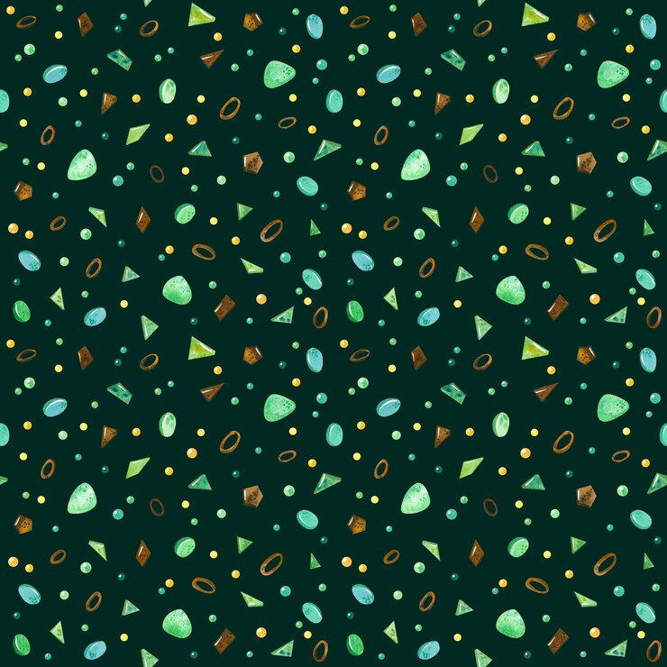 PSD patrón sin costuras de piedras preciosas y formas en verde y oro psd transparente
