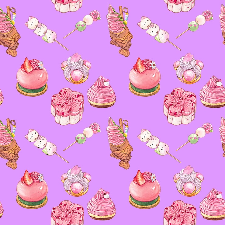 PSD patrón sin costuras rosas postres sakura pintura en acuarela ilustración dibujada a mano