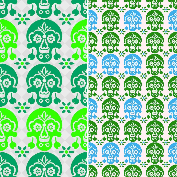 PSD patrón de cráneo de azúcar mexicano que contiene varios símbolos y d vector geométrico abstracto creativo