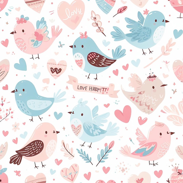 El patrón de los enamorados con pájaros románticos