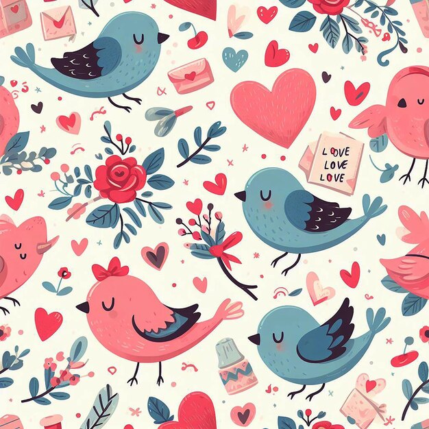 PSD el patrón de los enamorados con pájaros románticos