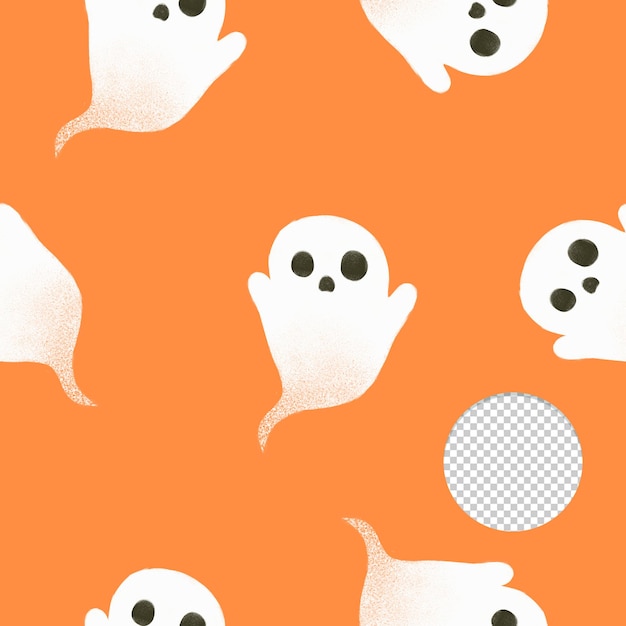 Patrón sin fisuras de fantasmas espeluznantes de Halloween sobre fondo naranja