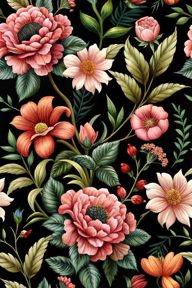 PSD un patrón floral colorido con flores y hojas