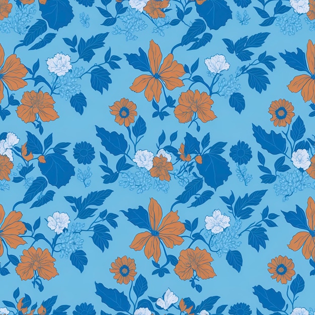 PSD patrón floral minimalista en naranja y azul