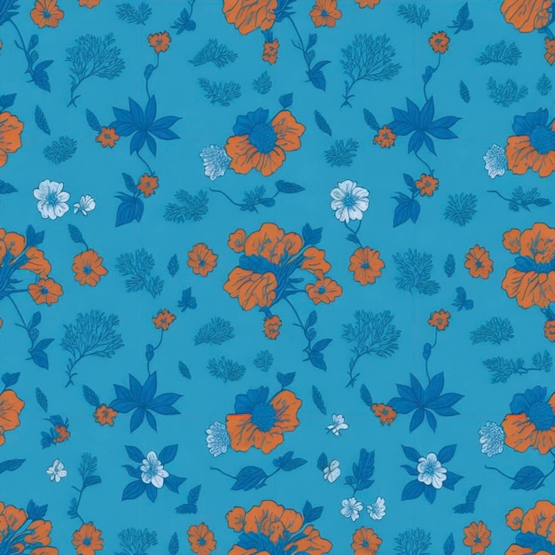 PSD patrón floral minimalista en naranja y azul