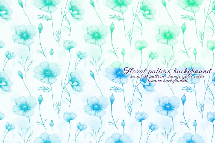 PSD patrón floral personalizable con tonos azules y lavanda.