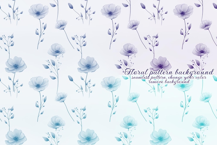 PSD patrón floral personalizable con tonos azules y lavanda.