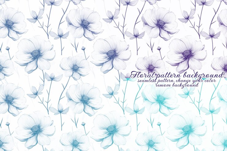 PSD patrón floral personalizable con tonos azules y lavanda.