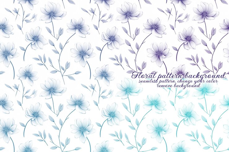 PSD patrón floral personalizable con tonos azules y lavanda.