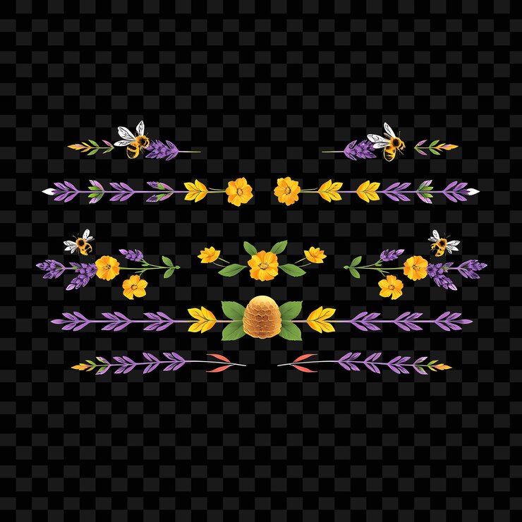 PSD un patrón de flores y hojas en un fondo negro