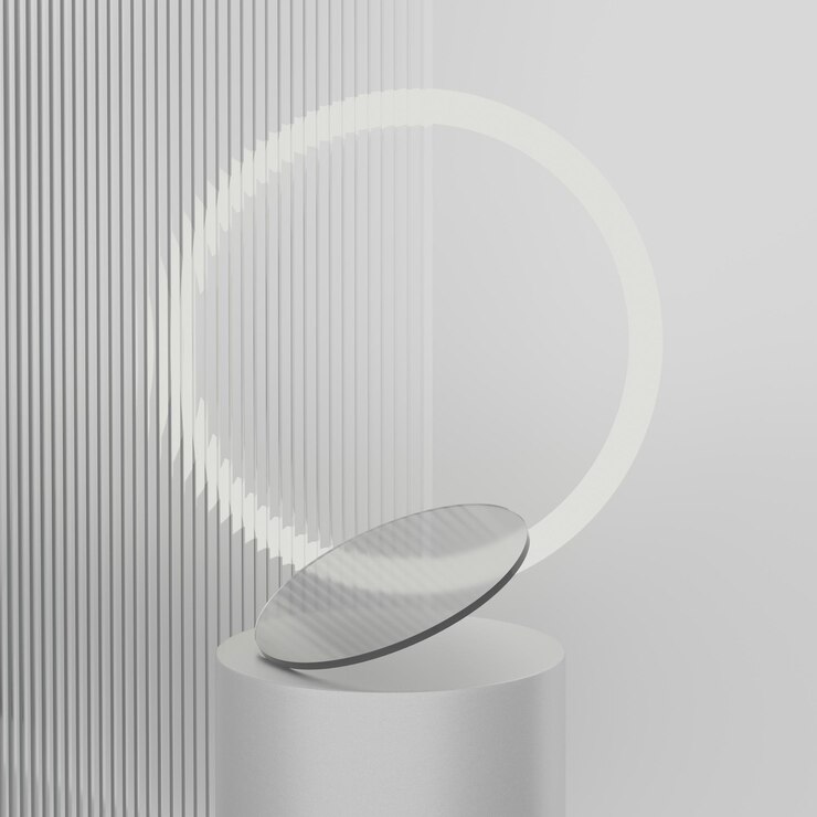 PSD patrón de fondo de producto de representación 3d de vidrio blanco con soporte plateado y con neón brillante