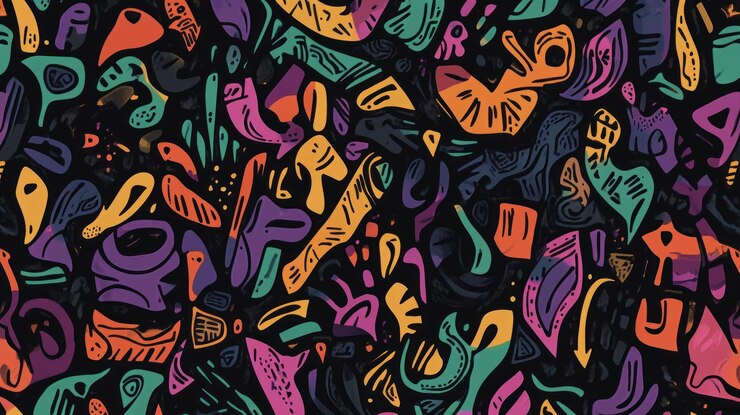 PSD patrón de formas abstractas y coloridas sobre un fondo negro