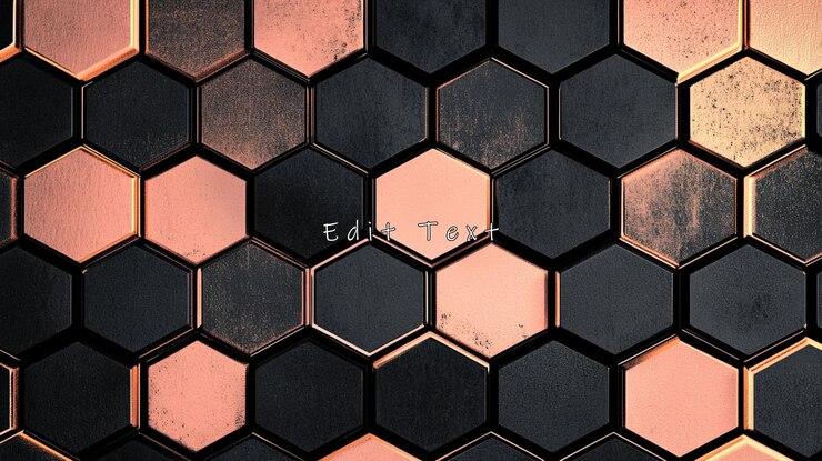 PSD patrón hexagonal abstracto con oro rosa y textura metálica negra
