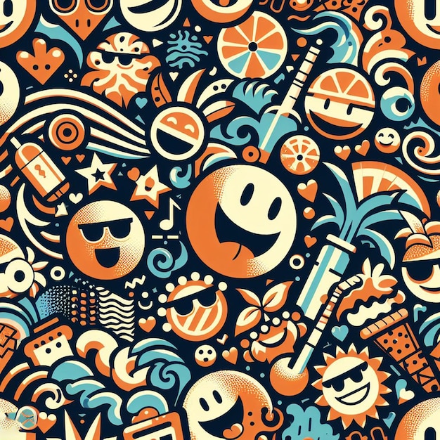 PSD patrón hiperrealista de emoticon sonriente emoji avatar diseño de fantasía textura de tela sin costuras