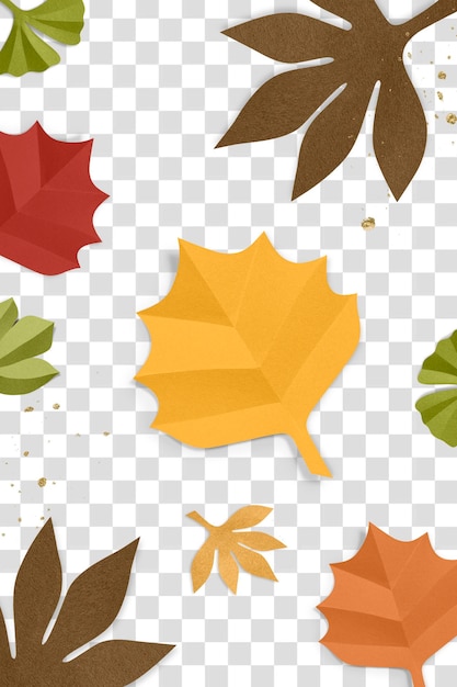 Patrón de hoja de otoño Png en estilo de artesanía de papel fondo transparente