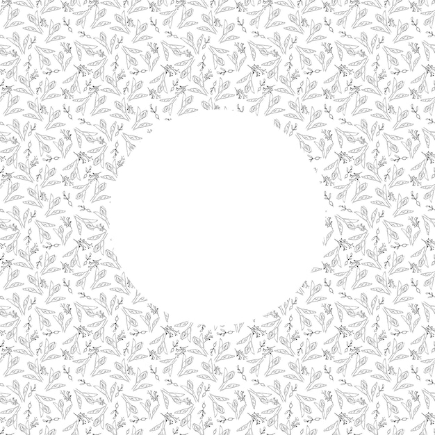 Patrón con hojas con espacio vacío para el texto en el centro ilustración en blanco y negro para la impresión