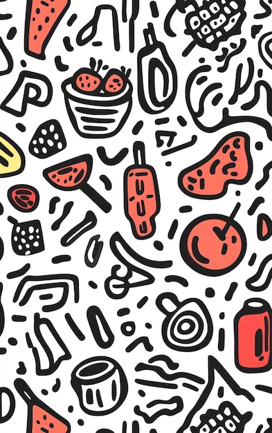 Patrón de objetos de comida de Doodle