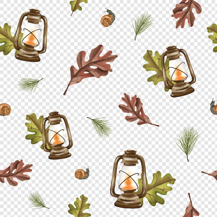 PSD patrón de otoño rústico con hojas de otoño elementos de follaje estacional azulejo de patrón png