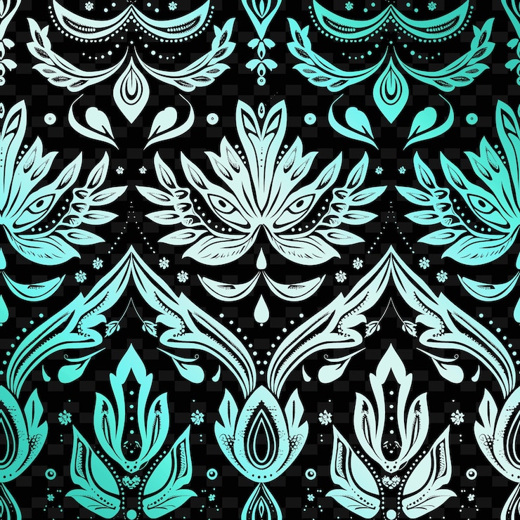 PSD patrón de paisley imperial con icono de pájaro y formas de lágrima arte de contorno abstracto inspirado en la naturaleza