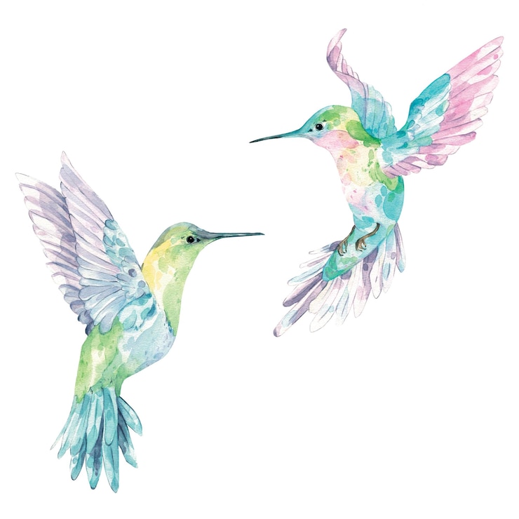 PSD patrón con pájaros colibrís de acuarela dibujados colibrís patrón con aves exóticas
