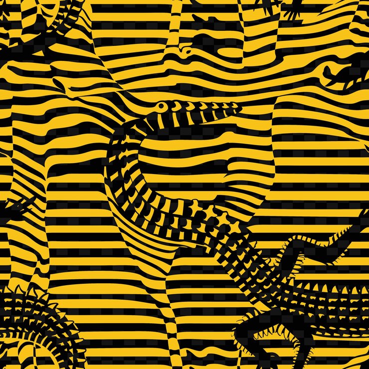 PSD patrón a rayas con un tipo de icono de cocodrilo y líneas en negrita w arte de contorno abstracto inspirado en la naturaleza