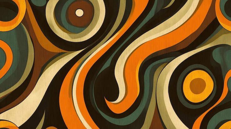 PSD patrón retro giratorio abstracto en naranja, marrón y verde