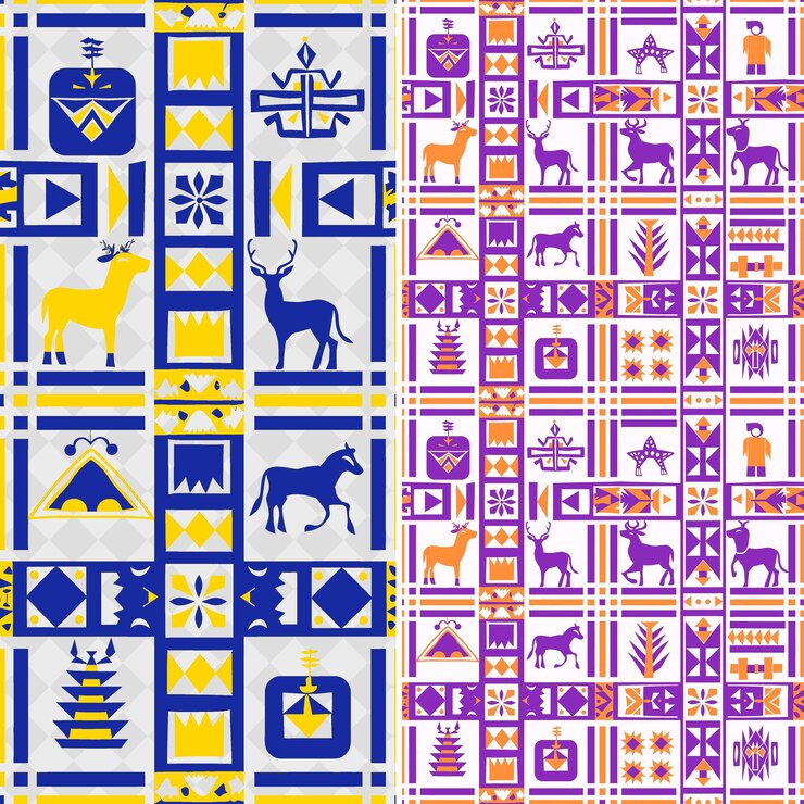 PSD patrón textil inca que contiene formas geométricas y vector geométrico abstracto creativo animal