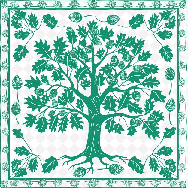 PSD un patrón verde y blanco de un árbol con frutas y hojas