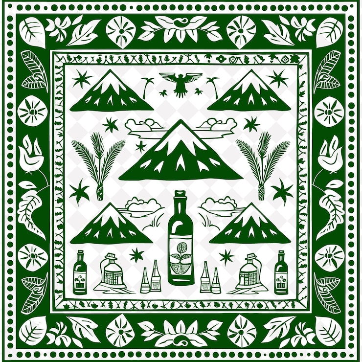 PSD un patrón verde y blanco con una botella de vino y una pirámide en la parte superior