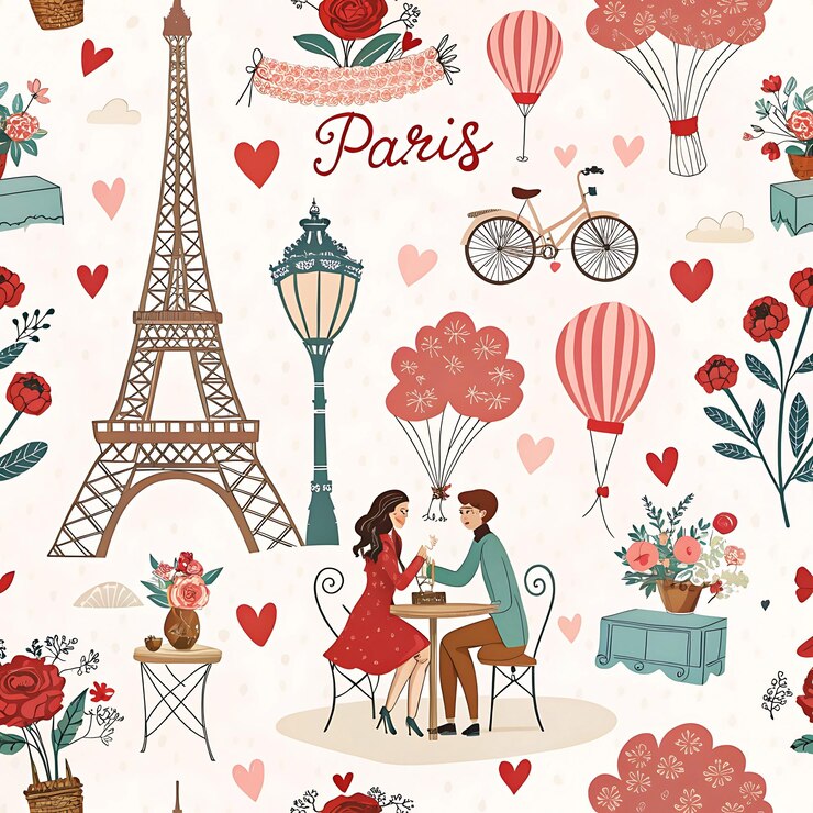 PSD los patrones de amor de parís son perfectos para el día de san valentín