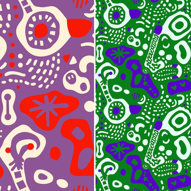 Patrones de arte rupestre aborigen australiano con animales y símbolos vectoriales geométricos abstractos creativos