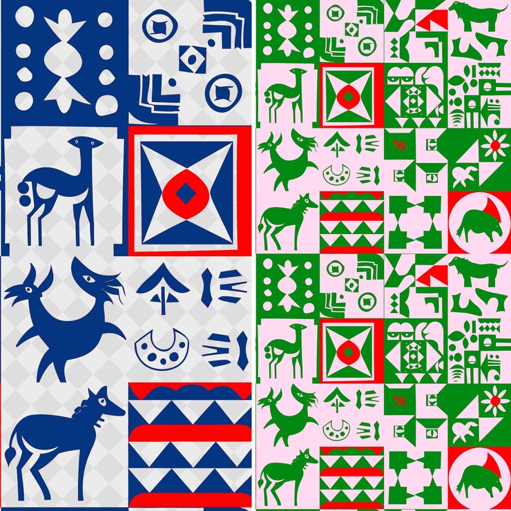 PSD patrones de cerámica nicaragüenses con formas geométricas y vector geométrico abstracto creativo de animales