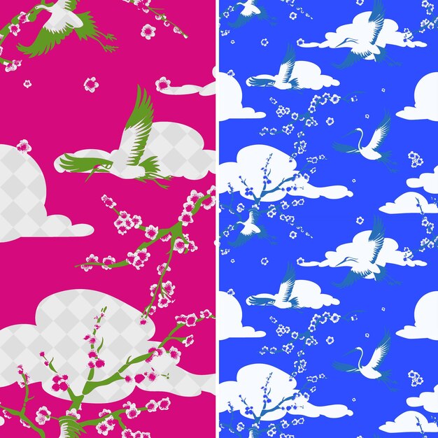 Patrones coreanos con nubes de grullas y flores de ciruela con diseños abstractos tradicionales de Cl PNG