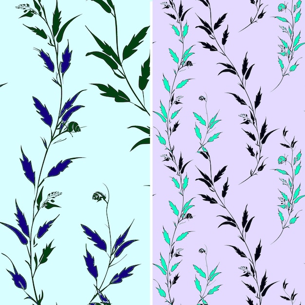 PSD patrones florales de diferentes colores con diferentes colores de verde púrpura y púrpura