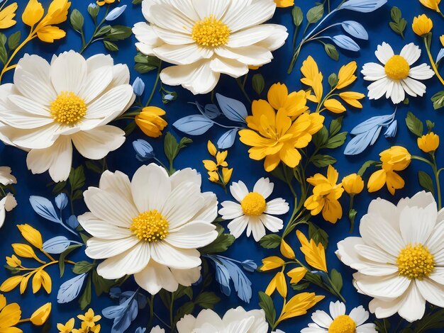 PSD patrones de flores silvestres azules, amarillas y blancas generados por aig.