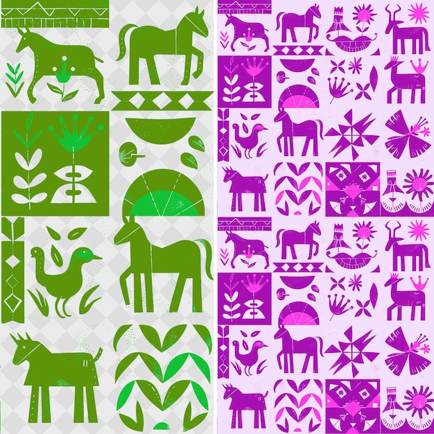 PSD patrones gauchos argentinos con animales y plantas estilizados mot vector geométrico abstracto creativo