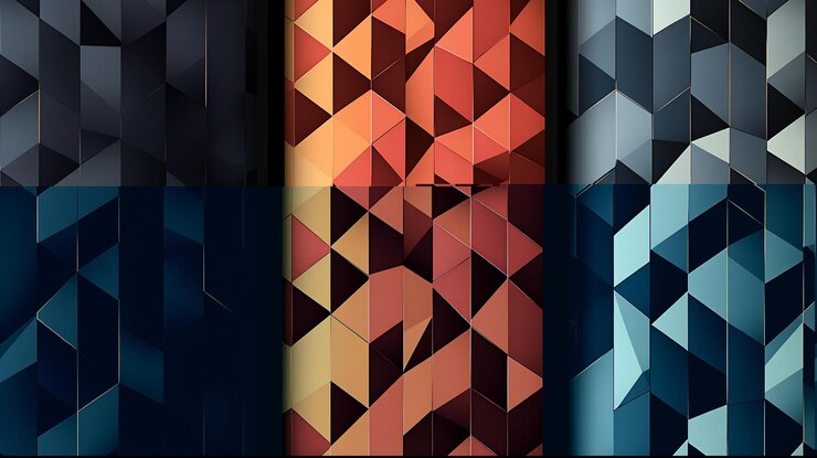 PSD patrones geométricos abstractos en tonos naranja y gris azul oscuro con líneas doradas