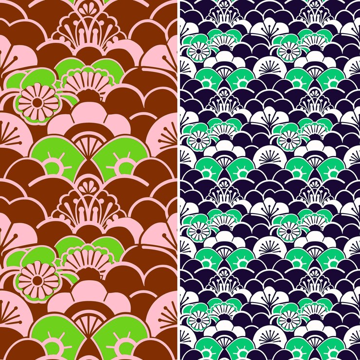 PSD patrones japoneses con olas, círculos y crisantemos con diseños abstractos tradicionales de png