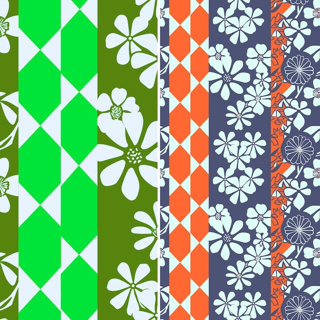 Patrones de kimono japoneses con estilizado floral y naturaleza Mot Vector geométrico abstracto creativo
