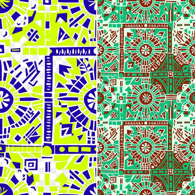 Patrones de mola panameños con coloridos azulejos geométricos y animales sin costuras arte antiguo tradicional